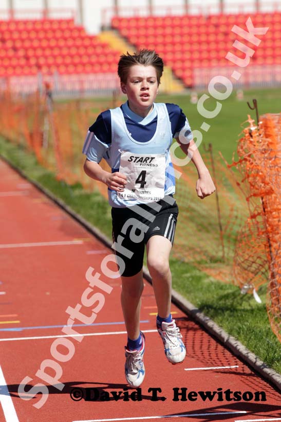 Joshua Cowperthwaite (Middlesbrough Mandale) wins the under-13s 1500 metres.